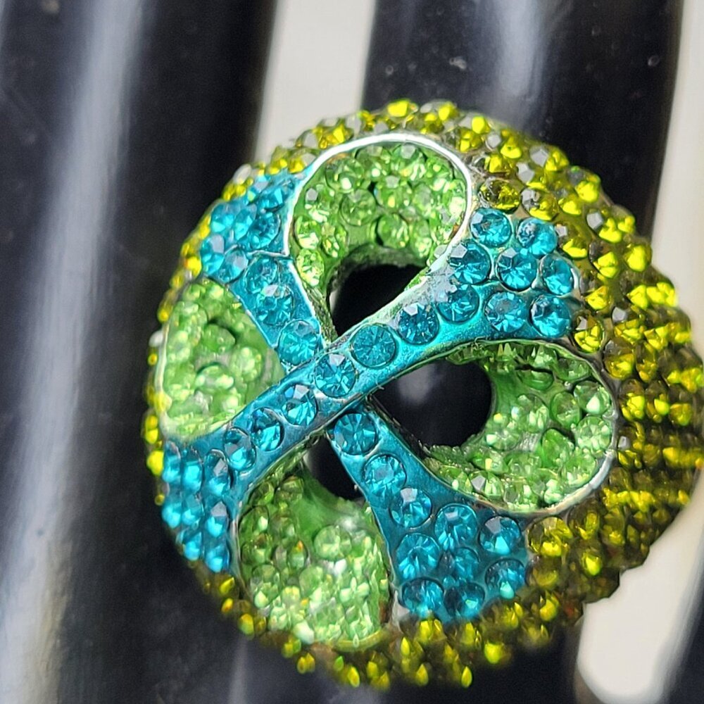 Aqua Green Rhinestone Ring SIZE 8 -Other sizes available